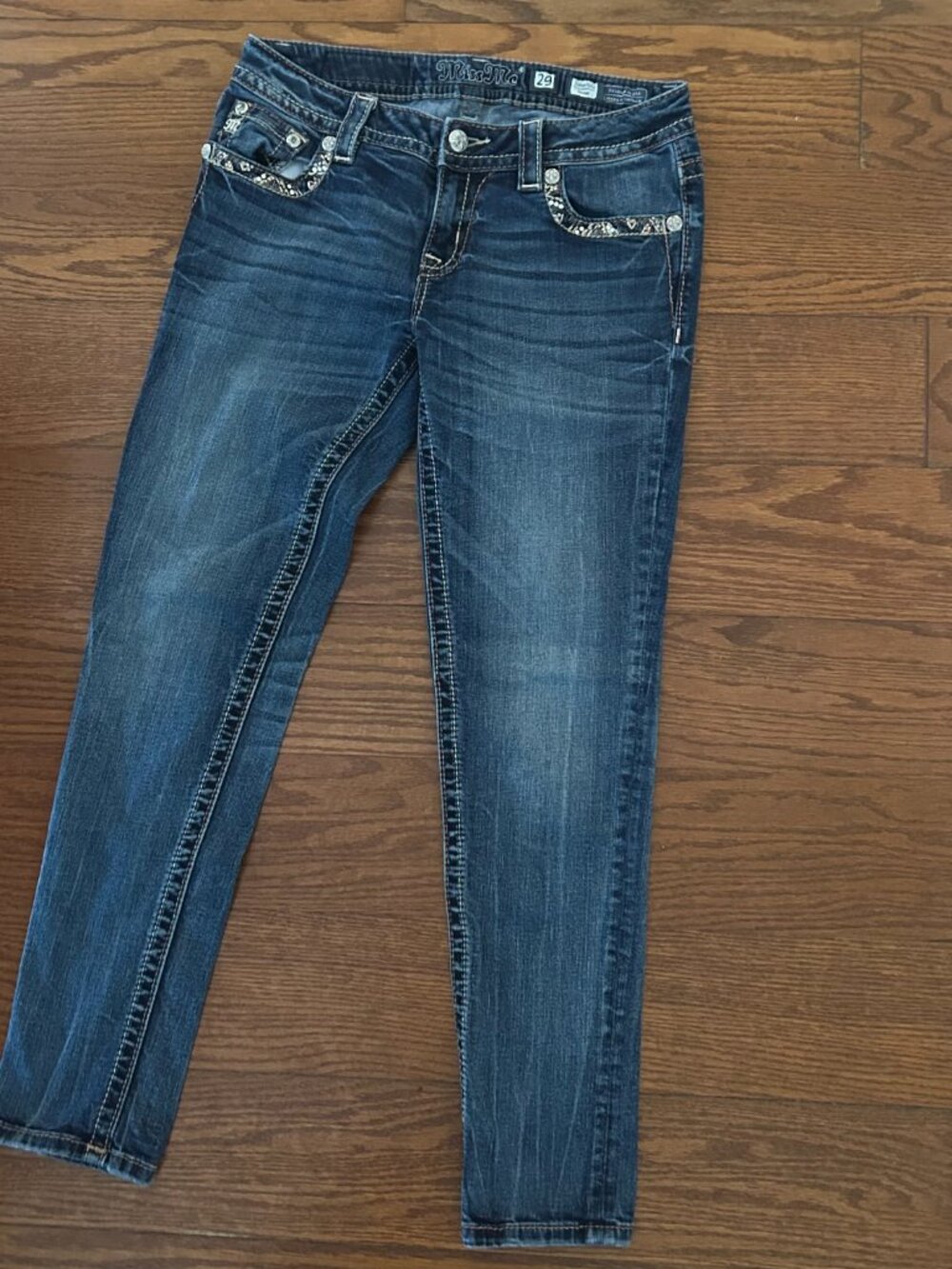 Miss Me Signature Skinny Beaded Sequin Embroidered Jeans Size 29 Y2K - Picture 3 of 16